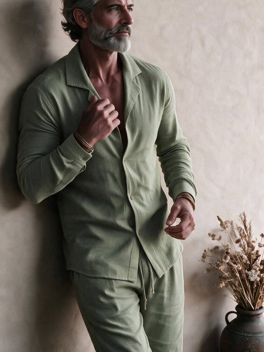 GOLDREDY Men's Loose Casual Fashion Long Sleeve Blazer & Pants 2 Pieces Set, Suitable For Outings And Casual Wear, Minimalist
