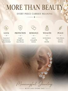 outingfit 1 Pair New Luxury Zirconia Ear Cuff Earrings, One-Piece Design With Rhinestone Studs - Gold - View 7