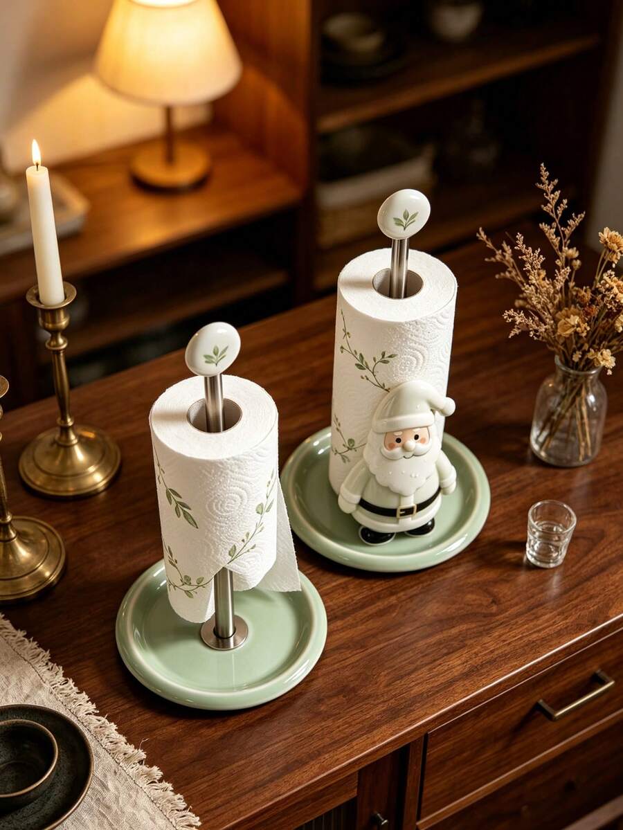 Christmas Decoration Kitchen Paper Towel Holder - Desktop Tabletop Roll Holder (Combines Display And Storage Functions), Fun Santa Claus Design, Suitable For Kitchen, Bathroom, Living Room And Dining Room, Decorative Ornament To Create A Warm Christmas Atmosphere - Multicolor - View 1
