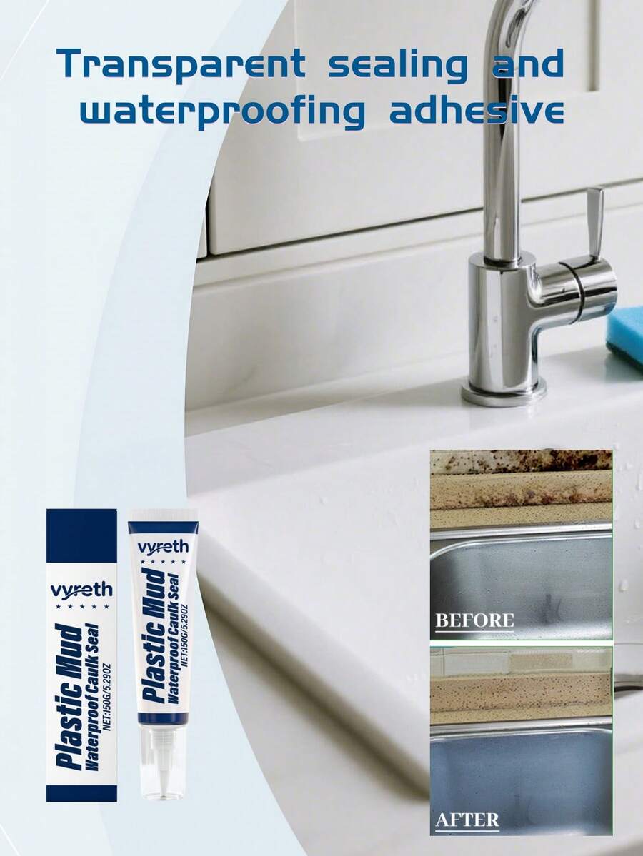 150g Plastic Clay Waterproof Sealant, Transparent Flexible Sealant, Suitable For Bathroom Kitchen Tile Gaps Windows Sinks, Water-Based Anti-Mold Anti-Leak Sealant