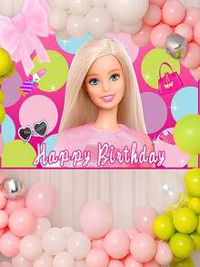 MASSDI Backdrops, Personalized Polyester Birthday Backdrop, Pink Themed Character Print, Multiple Pattern Selections, Wrinkle-Resistant Fabric, Foldable Lightweight Banner, Party Decor, Photo Booth Background, Celebration Ornament, Event Gift - Multiple Styles - View 10