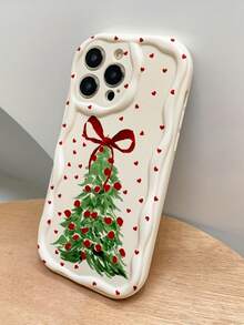 Christmas Tree & Small Heart Pattern Phone Case, Wavy Design Full Coverage Shockproof Soft Shell Compatible With Apple 17 16 15 14 13 12 11 Pro Max - Multicolor - View 3