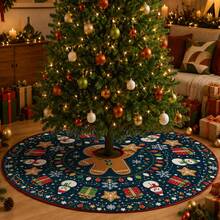 1 buah Alas Pohon Natal Motif Manusia Kue Jahe Kartun Biru Tua, Dekorasi Liburan Warna Elegan, 5 Ukuran, Hadiah Liburan Unisex, Cocok Untuk Dekorasi Natal di Rumah dan Pesta - Manusia Kue Jahe Kartun Biru Tua - View 4