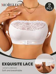 Morelect 2pcs Women's Strapless Thin Lace Bandeau Bra, No Padding, Lightweight Breathable, Non-Slip Comfortable, Summer Wear - Multicolor - View 4