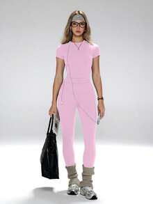 FWH Versatile All-Season Shaping Multi-Function Blouse, Slimming Fit Pink Sports Summer Style - Pink - View 4