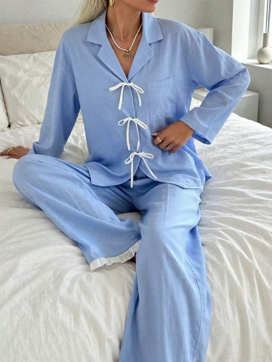 Nina Bonheur 2pcs/Set Women's Loose Comfortable Breathable Long Sleeve Top + Long Pants Cute Pajama Set