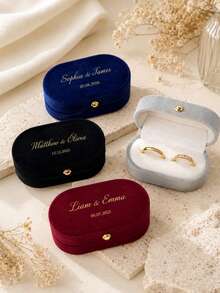 Personalized Wedding Ring Box Engagement Ring Box Proposal Ring Box Modern Ring Box Anniversary Gift Custom Display Stand Velvet Lining Can Hold 2 Rings Suitable For Wedding Engagement Proposal Jewelry Storage - Multicolor - View 2