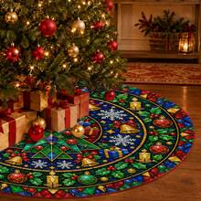1pc Church Stained Glass Mosaic Art Pattern Christmas Tree Skirt, Elegant Color Holiday Decor, 5 Sizes, Unisex Holiday Gift, Suitable For Home And Party Christmas Home Decoration - Church Stained Glass Mosaic Art - View 5
