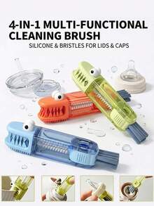 1/3pcs Mini All-In-One Crocodile Bottle Brush, Multi-Function Nipple And Crevice Cleaning Brush With Silicone Bristles, Detachable Soft Non-Scratch, Portable Travel Feeding Supplies, Suitable For Moms, Daycare And Home Use - Multiple Colors and Styles - View 3