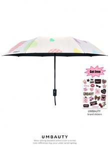 UMBAUTY Umbrella, Multicolor Heart Pattern, Portable Travel, Sun Protection & Rainproof, 8-Rib Reinforced Frame, One-Click Open/Close, Black Coating SPF 30+ UV Protection, Heat-Reducing Waterproof Fabric, Dual-Use Automatic Umbrella For Sunny And Rainy Days - Multicolor - View 2