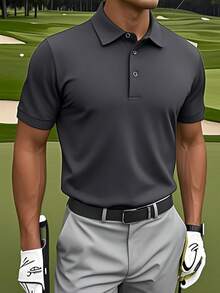 Men's Summer Fashion Versatile Casual Solid Color Polo Shirt Suitable For Daily Commute And Dating - Dark Grey - View 2