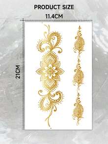 1pc Y2K Style Gold Foil Floral Pattern Creative Tattoo Sticker, Lasts 2-3 Days, Waterproof And Easy To Use, Essential For Parties, Gifts, Travel, Music Festivals, Suitable For People's Daily Use - Gold - View 4