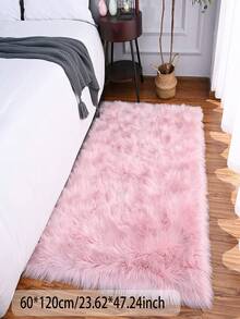1pc Pink Faux Fur Living Room Decor Rug, Fluffy Machine Washable Small Carpet, Suitable For Bedroom, Living Room, Game Room, Luxury Room Decoration, White Rectangular Fur Rug, Vanity Mat, Home Decor Minimalist Ins Style Decorative Carpet, All Season Use - Pink - View 6