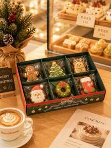 1pc/2pcs/4pcs Christmas Gift Box 6-Compartment Lid & Base Box, Divided Storage For Candy, Cookies, Snacks, Red & Green Cookie Box, Dessert Box, New Year Party Favor - View 5