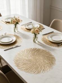 1-200pcs Gold Round Minimalist PVC Placemats, Washable, Easy To Clean, Wipeable, Non-Slip, Holiday Wedding Festival Table Decor - Multicolor - View 1