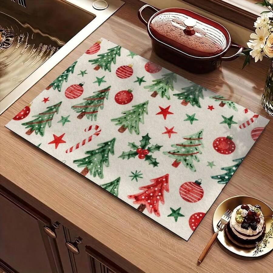 1 Buah Keset Selamat Datang Tema Natal, Karpet Kecil Penyerap Diatomit, Keset Lantai Anti Selip untuk Kompor, Mesin Kopi, Air, Bar, Meja, Dekorasi Rumah Natal Halloween, Keset Dalam dan Luar Ruangan untuk Pintu Depan dan Area Dapur