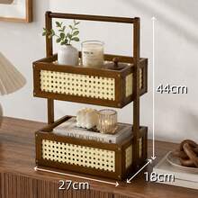 2-Tier Bamboo Cosmetic Storage Rack With Handle, Desktop Organizer For Perfume, Skincare, Beauty Products, Bathroom Vanity Shelf, Bedroom Dressing Table Makeup Display Rack - View 11