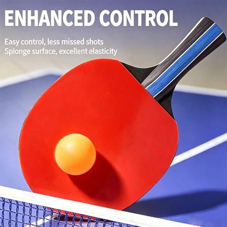 2pcs Professional Adult Table Tennis Rackets For Training And Competition, Shakehand And Penhold, Double-Sided Inverted Rubber, Handle - Multicolor - View 1