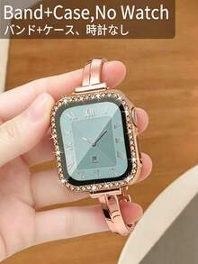 2件組 相容錶帶與錶殼套組，金色 14mm 窄版時尚年輕女性風格玫瑰金金屬錶帶，2合1 錶殼膜一體式防護殼，防撞、防刮、防塵保護殼，相容 Ultra3/2/1 SE S12/S11/S10/S9/S8/S7/S6/S5/S4/S3/S2/S1，金色不鏽鋼智慧手錶配件錶帶 38mm 40mm 41mm 44mm 45mm 46mm 中性款，可用作萬聖節、聖誕節、新年禮物、節日禮物，新尺寸系列 SE3 12 Ultra4 - 玫瑰金 - 查看 9