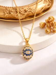 Gold Plated Colorful Zirconia Clover Heart Flower Oval Star Charm Necklaces, Dainty Sparkly Layerable Neck Jewelry For Women Daily Party Gift - Gold - View 17