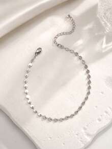 1pc Silver Polished Stainless Steel Round Bracelet For Girls, Suitable For Daily Wear, Holidays And Birthday Parties As A Gift - Silver - View 1
