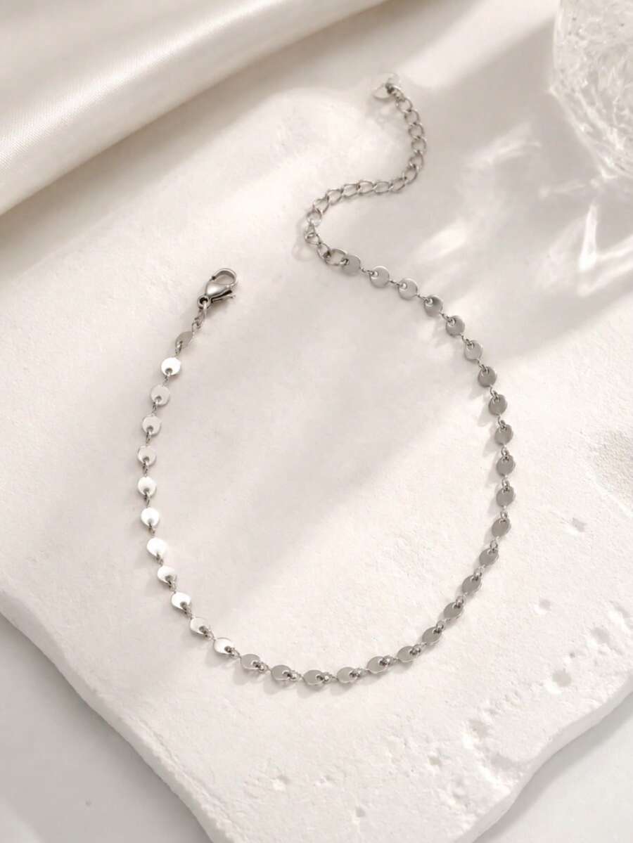 1pc Silver Polished Stainless Steel Round Bracelet For Girls, Suitable For Daily Wear, Holidays And Birthday Parties As A Gift - Silver - View 1