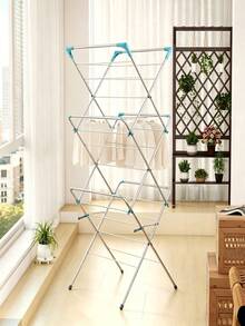 Foldable 3‑Tier Floor Clothes Drying Rack, X‑Type Multi‑Layer Drying Stand, Easy‑To‑Store Indoor Balcony Laundry Dryer For Clothes, Towels And Small Garments - A - View 3