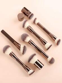 ronshadow 7pcs Multi-Function Makeup Brush Set With 4 Dual-Ended Brushes, Angled Powder Brush, Base Brush, Retractable Blush Brush, Soft Bristles, Portable For Home And Travel - Multicolor - View 7