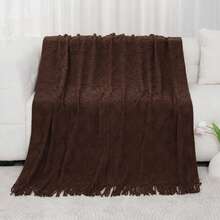1pc Chain Pattern Rug, Nordic Style Acrylic Rectangular Solid Color Knitted Bed Blanket Suitable For Home Daily Office Nap Use - Coffee - View 6