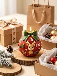 3D Christmas Reindeer Tree Embossed Round Silicone Candle Mold, Christmas Deer Snowflake Embossed Spherical Mold, Aromatherapy Candle Making Tool, Resin Plaster Fragrance Shaping Mold, Holiday Home Decor Handmade Tool - Reindeer Round Ball Mold - View 4