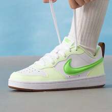 Nike Court Borough Synthetic Leather & Textile Recraft Durable Retro Comfortable Fit GS Low-Top Sneakers Unisex White/Green - White Green - View 2