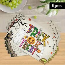 1/4/6pcs Halloween Series Cute Ghost Pattern Printed Placemats Suitable For Home Kitchen/Heat-Resistant Table Mat Kitchen Table Protection Party Scene Decoration - Multicolor - View 16