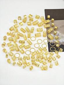 110pcs Mutil-Form Hollow Hair Rings Set - Intricate Openwork Alloy Hair Cuffs, Adjustable Boho Hair Jewelry For Women's Dreadlocks & Braids For Party - Gold - View 4