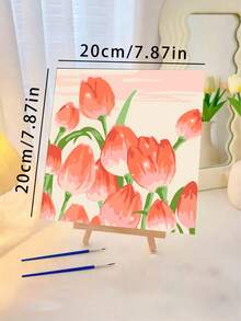 1pc Tulip Digital Oil Painting Set, Suitable For Adult Beginners, 20" X 20" Canvas, Includes 2 Brushes, Acrylic Paints, Floral And Landscape Pattern, Cute DIY Painting, Home Wall Decor, Christmas Holiday Gift - Sets - View 4