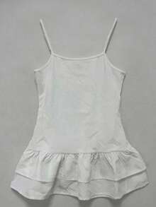 White Semi-Sheer Ruffle Trim Cami Tank Top For Women, Korean Style Summer Layering Inner Top - White - View 8
