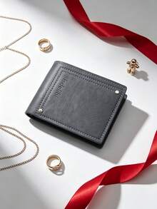 1pc Short Bifold PU Wallet With Multiple Card Slots And Coin Compartment, Business Casual Leather Wallet, Large Capacity Card Holder, Business Commute Short Coin Purse, Daily Commute, Business Office, Travel, Holiday Gift - Black - View 11