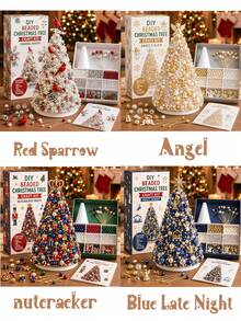 1pc Beaded Christmas Tree Handmade Kit, Red Cardinal Winter Bird Mini Desktop Christmas Tree Craft Set, Includes Complete Beads And Pine Cone Decorative Accessories, Christmas Desktop Home Decor - Sets - View 6
