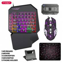 T-WOLF Gaming Set Mobile Phone Tablet One-Handed Keyboard Mouse Peripheral Throne Adapter Keyboard Mouse Set Mobile Gaming Gear One-Handed Keyboard 5-Piece Set One-Handed Keyboard Mouse Gaming Set Throne Mobile Game Mobile Gaming Gear Left-Hand Keyboard - View 14