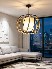 1pc Round Hemp Rope Woven Pendant Light Shade, American Country Style Iron Frame With Linen Inner, Replaceable Lampshade, No Bulb Included, Vintage Home Decor For Living Room And Dining Room - Pocket Lamp Shade - View 7