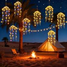 Magical Solar Powered Jellyfish Pendant Light, Draping Twinkling LED Strands, Weather‑Resistant Hanging Ornament, Romantic Night Lamp For Yard, Porch And Outdoor Party - Rattan Ball - View 6