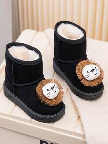 Girls Cartoon Lion Decor Snow Boots Winter Thermal Lined Soft Non-Slip Cute Ankle Boots For Toddlers - Black - View 5