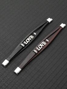 1pc Stainless Steel LOVE Leather Bracelet, Minimalist Multi-Layer Handmade Woven Bangle, Fashion Street Style Accessory - Love - View 4