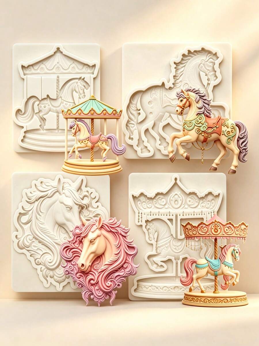 Carousel Silicone Mold For Cake Fondant Chocolate Candy, Cake Decoration Tool & Baking Tray Baking Tool Cake Mold, Wedding Birthday Party Cupcake Topper Candy Polymer Clay Resin Sugar Paste DIY Mold