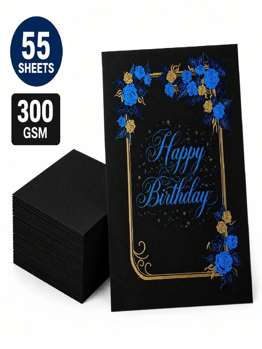 Mandik 50 Sheets Heavyweight Black Cardstock/300gsm Thickness/Suitable For Printing, Invitations, Card Making, Scrapbooking, DIY Crafts/Suitable For Weddings, Birthdays, Christmas/Suitable For Painting And Layering - Set - View 1