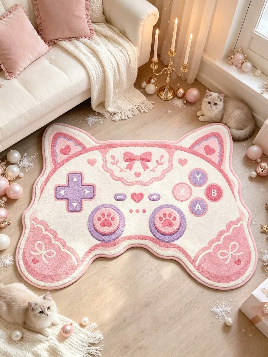 1 pieza Alfombra decorativa con patrón de controlador de juego rosa, decoración de dormitorio, alfombra pequeña, alfombra, decoración del hogar, alfombra de sala de estar, alfombra pequeña de sala de estar, alfombra de dormitorio, decoración del hogar de sala de estar, alfombra de exterior, alfombra lavable, regalo de graduación - Multicolor - Ver 1