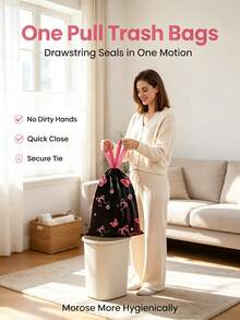 50pcs Cute Pattern Drawstring Trash Bags, Extra Thick Leak-Proof Tear-Resistant, With Easy-Pull Handle, Sealed Odor-Proof Heavy Duty Disposable Garbage Can Liners, Suitable For Bedroom, Kitchen, Bathroom, Office - Multiple Styles - View 3