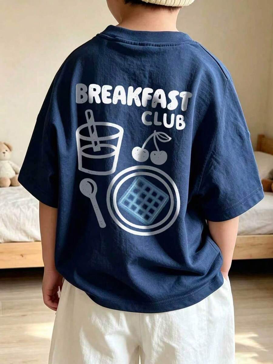Baby Boy Casual Doodle Letter Print T-Shirt - Navy Blue - View 1