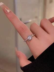 Fashionable And Beautiful Planet Copper Micro Inlaid Temperament Open Ring, - Silver - View 5