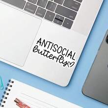 1PC Funny Antisocial Butterfly Sticker, Sarcastic Introvert Graphic Slogan Vinyl Decal For Laptop Phone Case Luggage Water Bottle, Waterproof Humor Decal Sticker, Aesthetic Stationery Scrapbook Accessories Gift - S2562 - View 5