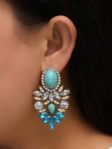 1 Pair Vintage Palace Style Rhinestone Stud Earrings For Women, Fashionable Elegant Luxury High-End Ear Jewelry - Earrings - View 8